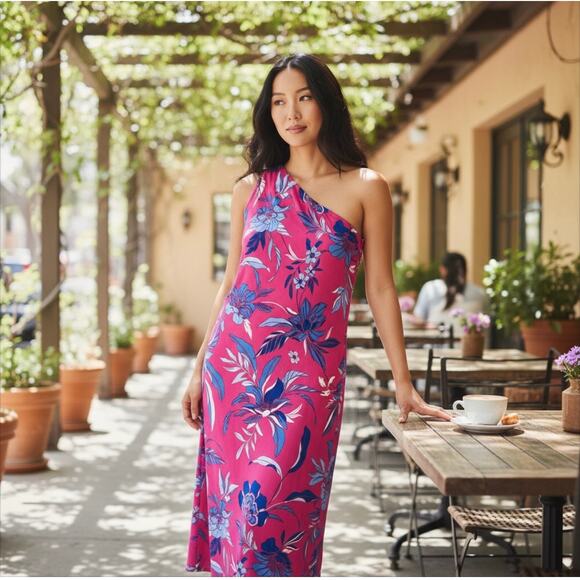 Tommy Bahama Dresses & Skirts - Tommy Bahama Romantic Blooms One Shoulder Dress Bright Blush Pink NWT L